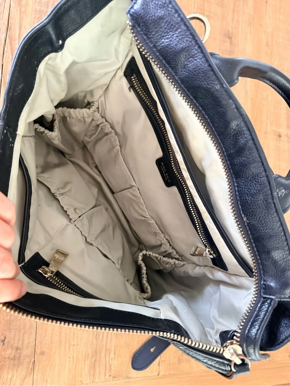 Mina Baie Harper Black Leather Diaper Bag